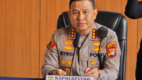 Kapolres Metro Jakarta Pusat Kombes Pol Reynold E.P. Hutagalung dalam rilis perkara Percetakan Mau Print di Polres Metro Jakarta Pusat, Jumat, 26 Juni 2026.